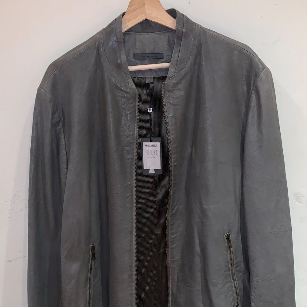 John Varvatos Grey Lambskin Leather Jacket